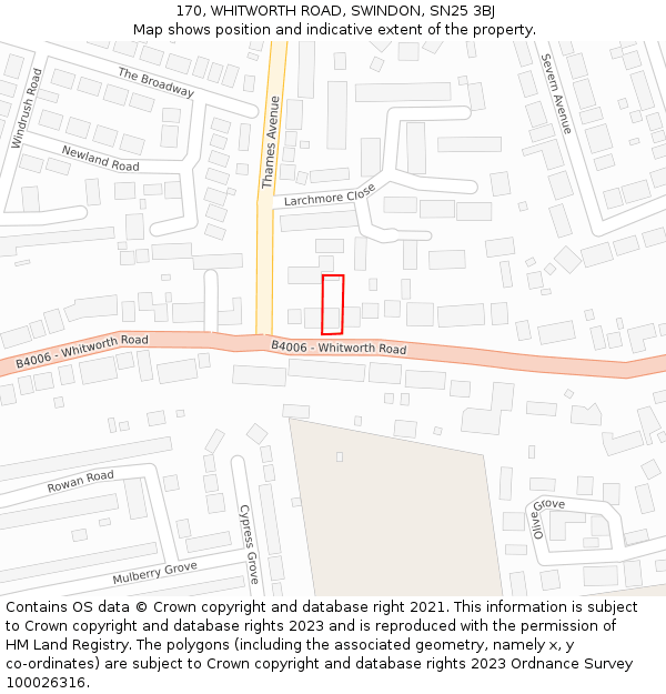 170, WHITWORTH ROAD, SWINDON, SN25 3BJ: Location map and indicative extent of plot