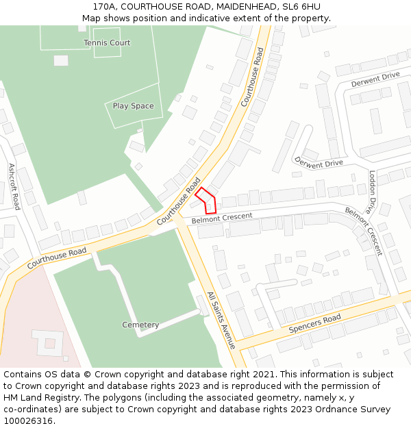 170A, COURTHOUSE ROAD, MAIDENHEAD, SL6 6HU: Location map and indicative extent of plot