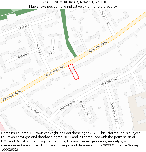 170A, RUSHMERE ROAD, IPSWICH, IP4 3LP: Location map and indicative extent of plot