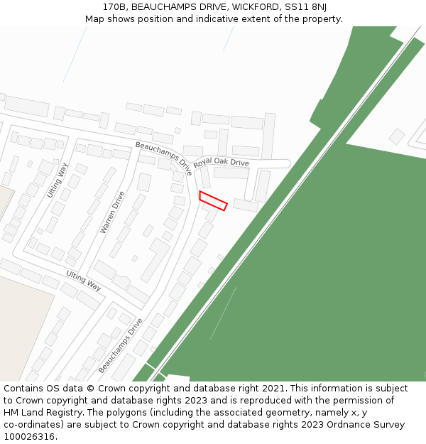 170B, BEAUCHAMPS DRIVE, WICKFORD, SS11 8NJ: Location map and indicative extent of plot