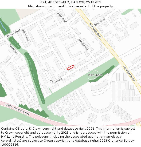 171, ABBOTSWELD, HARLOW, CM18 6TN: Location map and indicative extent of plot