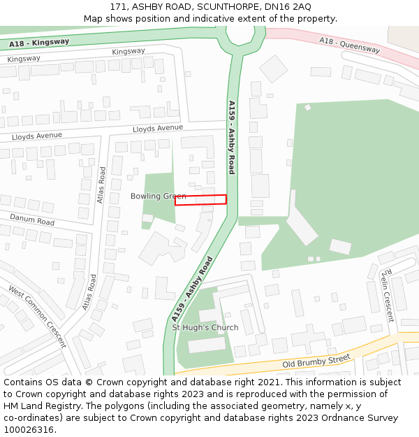 171, ASHBY ROAD, SCUNTHORPE, DN16 2AQ: Location map and indicative extent of plot