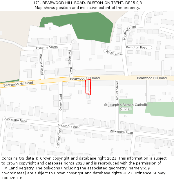 171, BEARWOOD HILL ROAD, BURTON-ON-TRENT, DE15 0JR: Location map and indicative extent of plot