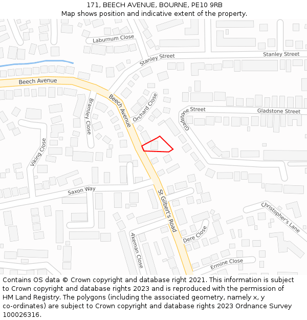 171, BEECH AVENUE, BOURNE, PE10 9RB: Location map and indicative extent of plot