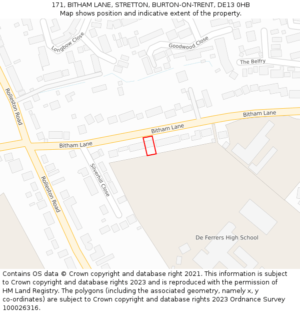 171, BITHAM LANE, STRETTON, BURTON-ON-TRENT, DE13 0HB: Location map and indicative extent of plot