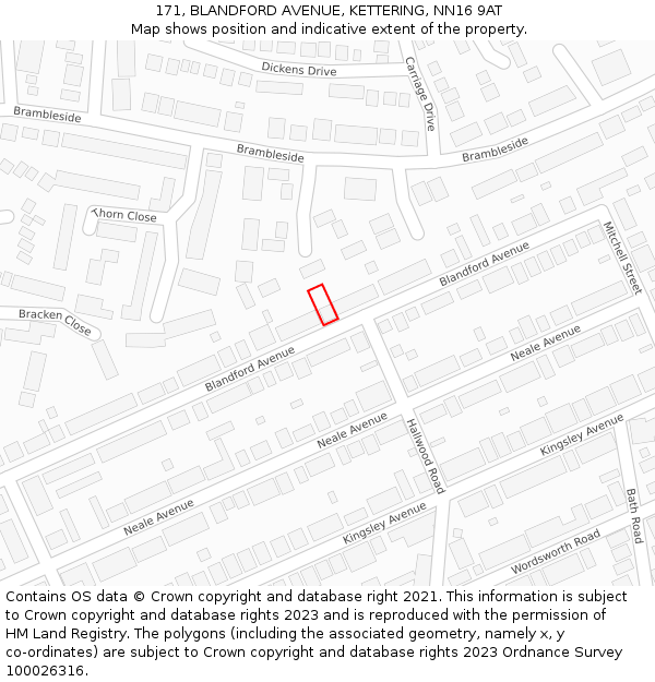 171, BLANDFORD AVENUE, KETTERING, NN16 9AT: Location map and indicative extent of plot