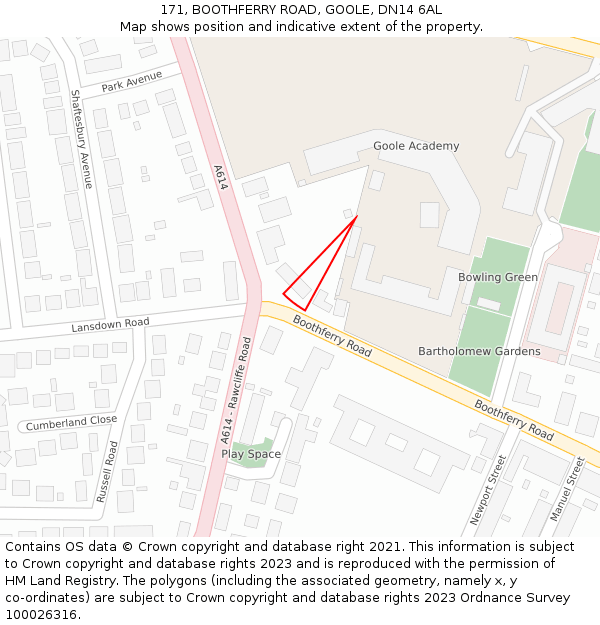 171, BOOTHFERRY ROAD, GOOLE, DN14 6AL: Location map and indicative extent of plot