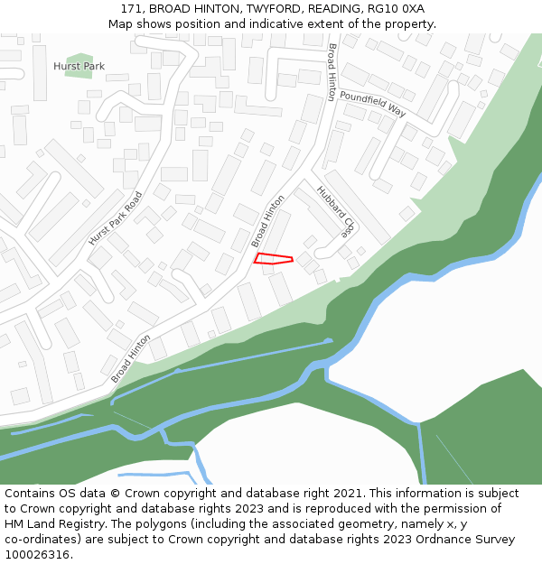 171, BROAD HINTON, TWYFORD, READING, RG10 0XA: Location map and indicative extent of plot