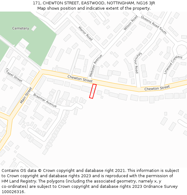 171, CHEWTON STREET, EASTWOOD, NOTTINGHAM, NG16 3JR: Location map and indicative extent of plot