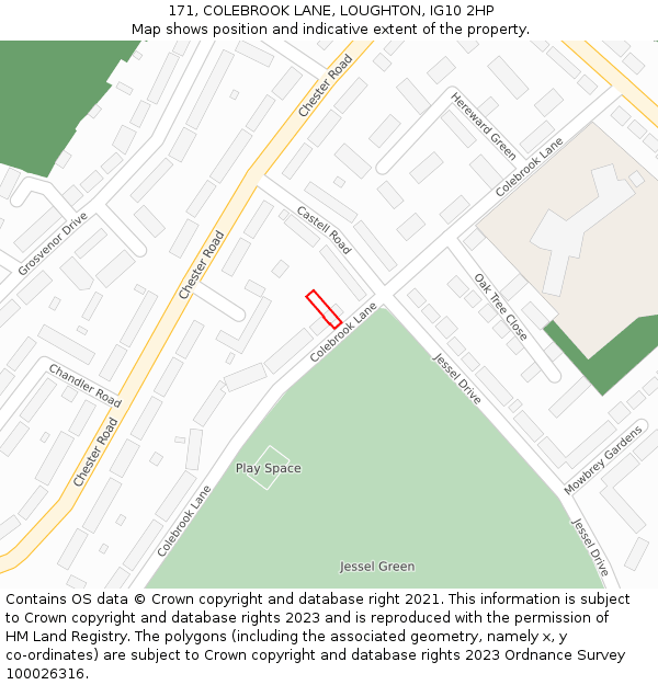 171, COLEBROOK LANE, LOUGHTON, IG10 2HP: Location map and indicative extent of plot