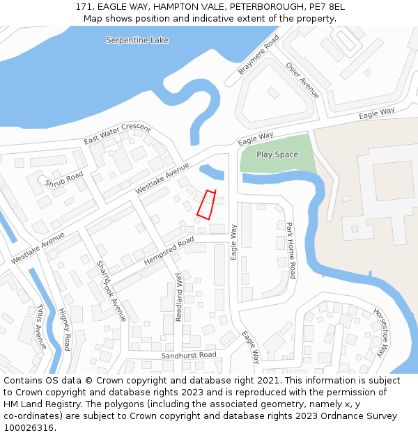 171, EAGLE WAY, HAMPTON VALE, PETERBOROUGH, PE7 8EL: Location map and indicative extent of plot