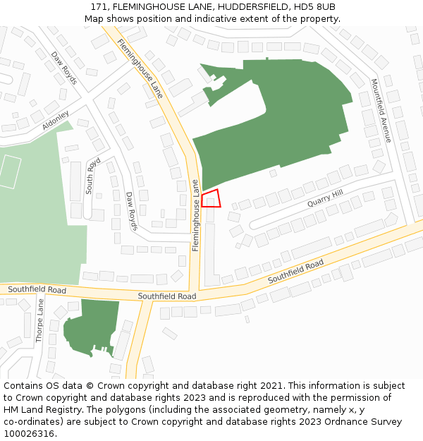 171, FLEMINGHOUSE LANE, HUDDERSFIELD, HD5 8UB: Location map and indicative extent of plot