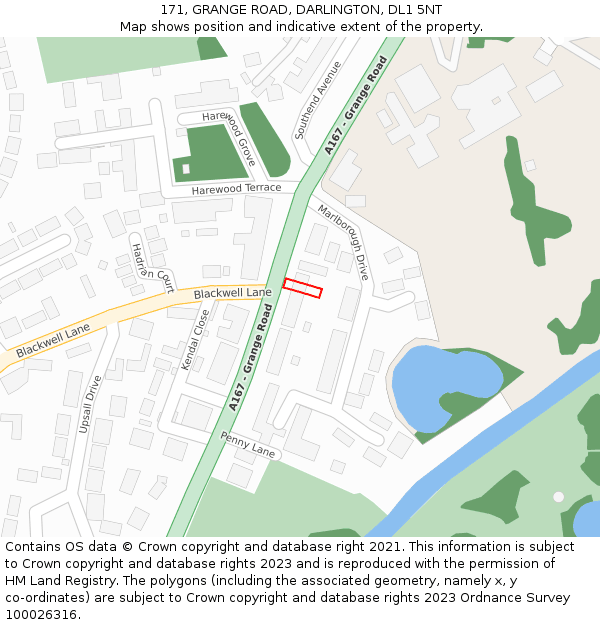 171, GRANGE ROAD, DARLINGTON, DL1 5NT: Location map and indicative extent of plot