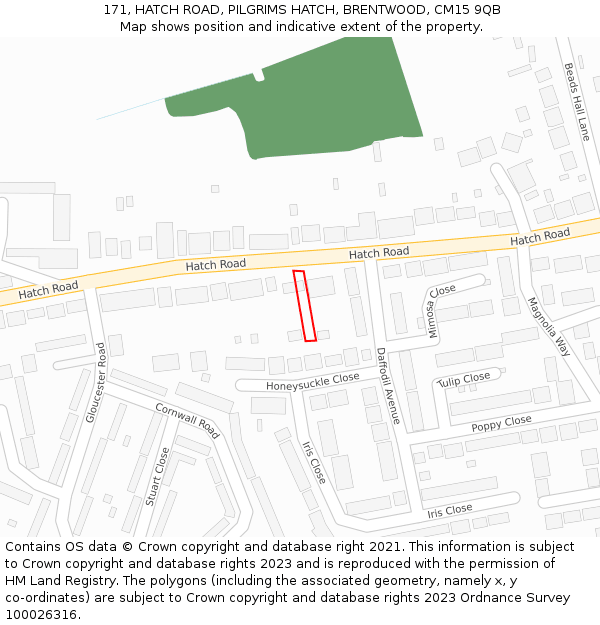 171, HATCH ROAD, PILGRIMS HATCH, BRENTWOOD, CM15 9QB: Location map and indicative extent of plot