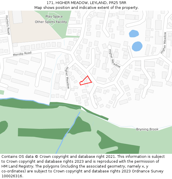 171, HIGHER MEADOW, LEYLAND, PR25 5RR: Location map and indicative extent of plot