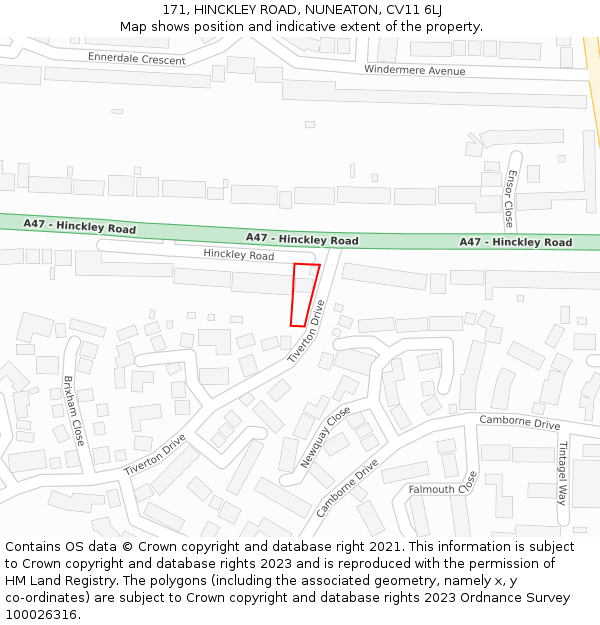 171, HINCKLEY ROAD, NUNEATON, CV11 6LJ: Location map and indicative extent of plot