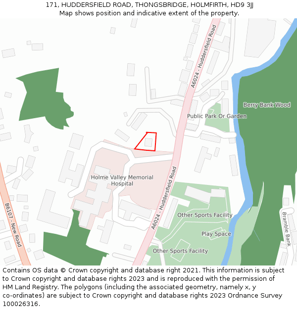 171, HUDDERSFIELD ROAD, THONGSBRIDGE, HOLMFIRTH, HD9 3JJ: Location map and indicative extent of plot