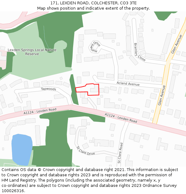 171, LEXDEN ROAD, COLCHESTER, CO3 3TE: Location map and indicative extent of plot
