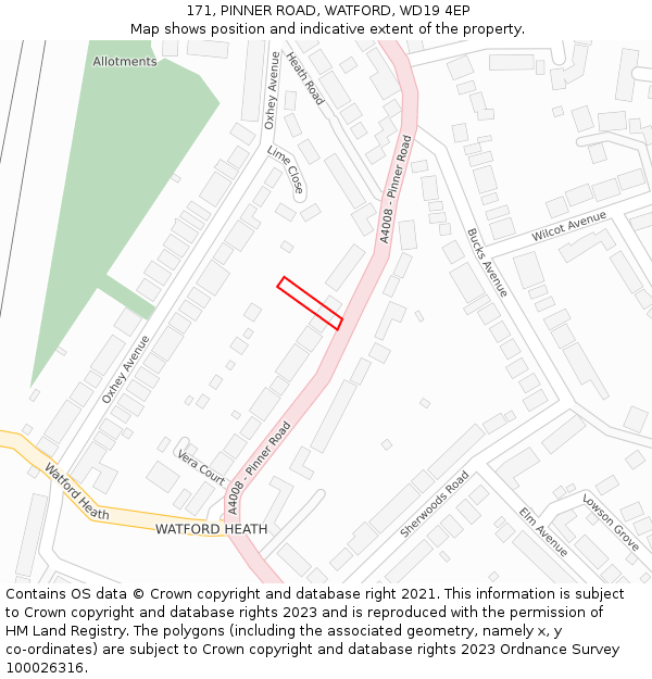 171, PINNER ROAD, WATFORD, WD19 4EP: Location map and indicative extent of plot
