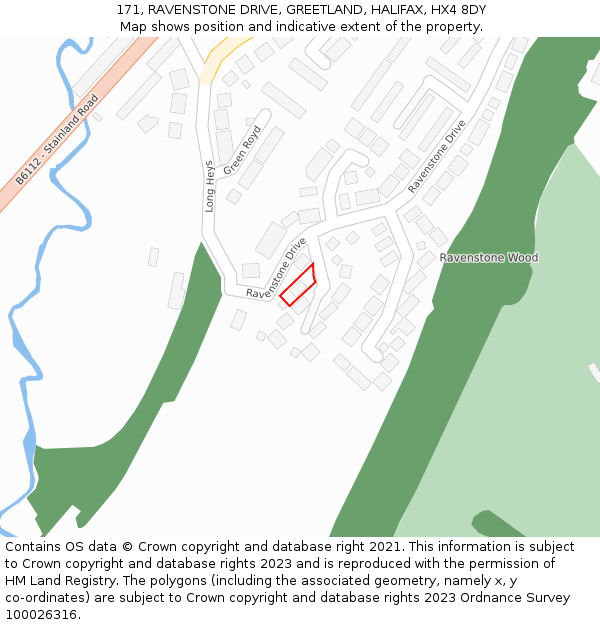 171, RAVENSTONE DRIVE, GREETLAND, HALIFAX, HX4 8DY: Location map and indicative extent of plot