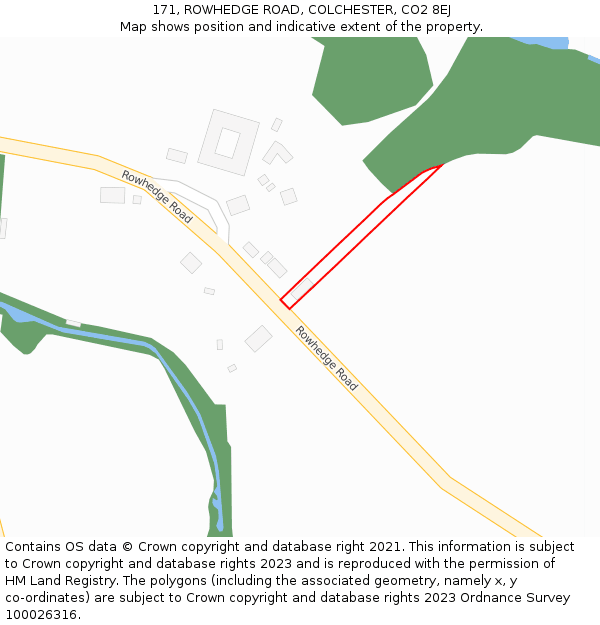 171, ROWHEDGE ROAD, COLCHESTER, CO2 8EJ: Location map and indicative extent of plot