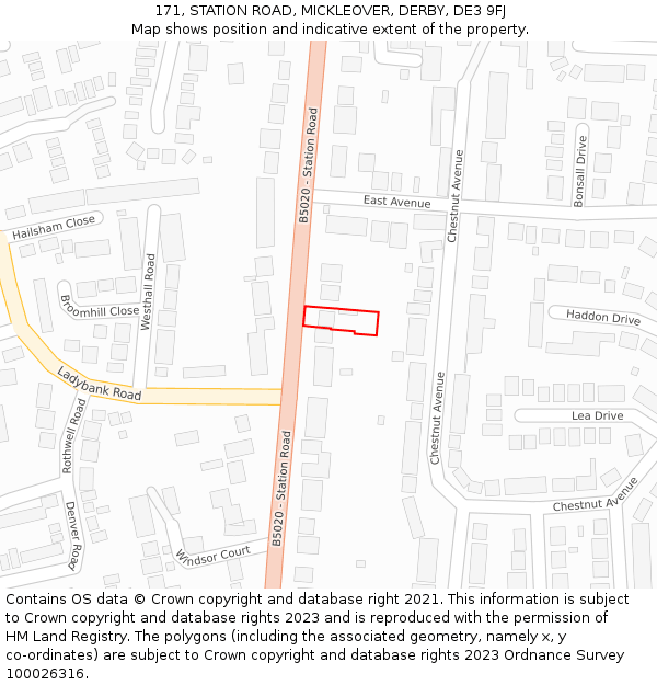 171, STATION ROAD, MICKLEOVER, DERBY, DE3 9FJ: Location map and indicative extent of plot