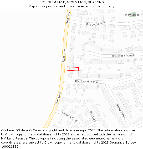 171, STEM LANE, NEW MILTON, BH25 5ND: Location map and indicative extent of plot