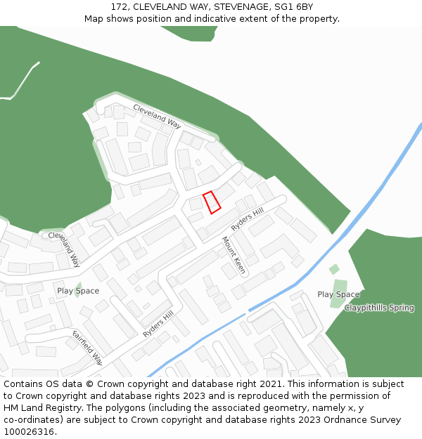 172, CLEVELAND WAY, STEVENAGE, SG1 6BY: Location map and indicative extent of plot