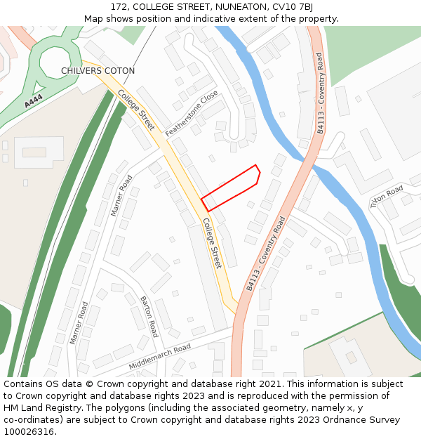172, COLLEGE STREET, NUNEATON, CV10 7BJ: Location map and indicative extent of plot