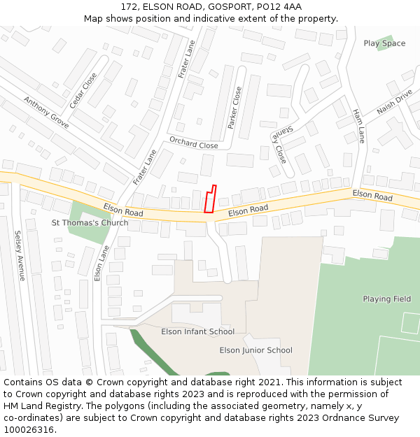 172, ELSON ROAD, GOSPORT, PO12 4AA: Location map and indicative extent of plot