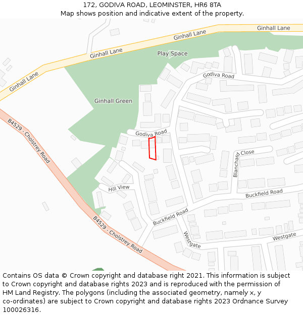 172, GODIVA ROAD, LEOMINSTER, HR6 8TA: Location map and indicative extent of plot