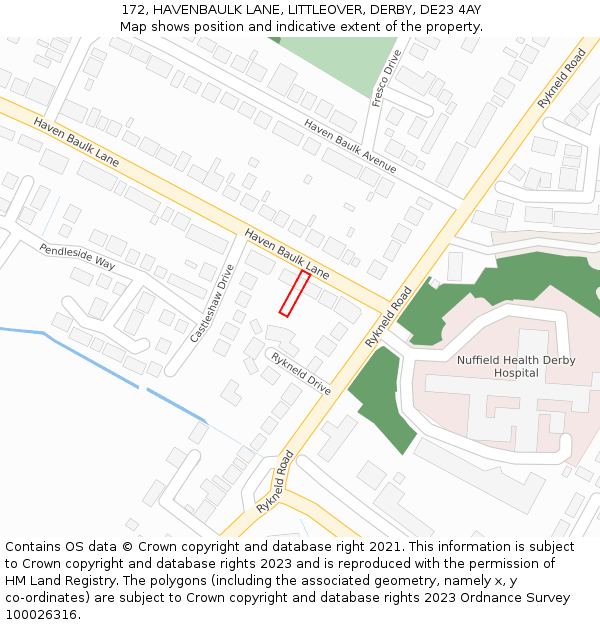 172, HAVENBAULK LANE, LITTLEOVER, DERBY, DE23 4AY: Location map and indicative extent of plot
