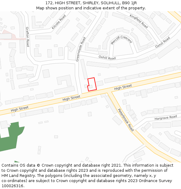 172, HIGH STREET, SHIRLEY, SOLIHULL, B90 1JR: Location map and indicative extent of plot