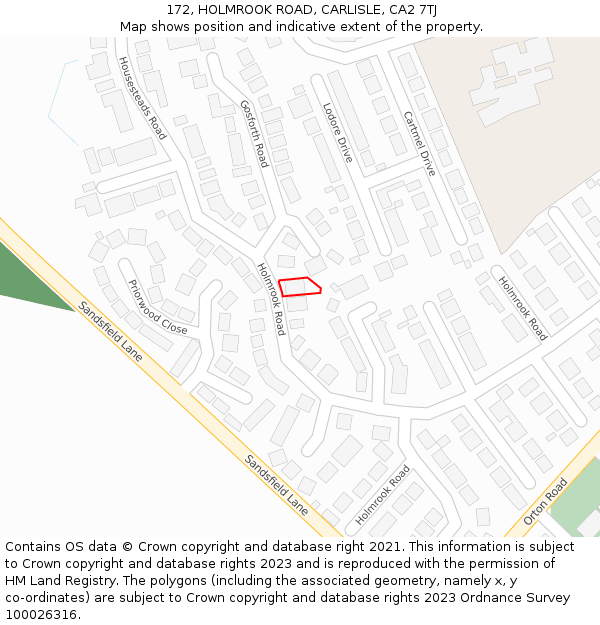 172, HOLMROOK ROAD, CARLISLE, CA2 7TJ: Location map and indicative extent of plot