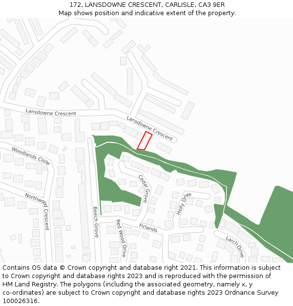 172, LANSDOWNE CRESCENT, CARLISLE, CA3 9ER: Location map and indicative extent of plot