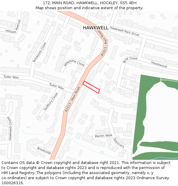 172, MAIN ROAD, HAWKWELL, HOCKLEY, SS5 4EH: Location map and indicative extent of plot