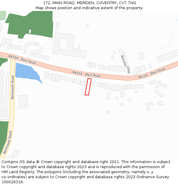 172, MAIN ROAD, MERIDEN, COVENTRY, CV7 7NG: Location map and indicative extent of plot