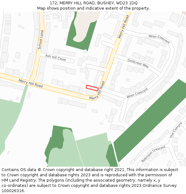 172, MERRY HILL ROAD, BUSHEY, WD23 1DQ: Location map and indicative extent of plot