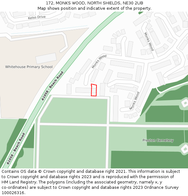 172, MONKS WOOD, NORTH SHIELDS, NE30 2UB: Location map and indicative extent of plot