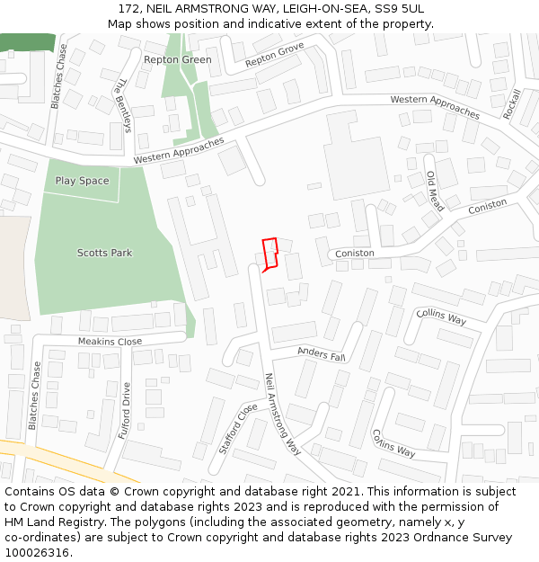 172, NEIL ARMSTRONG WAY, LEIGH-ON-SEA, SS9 5UL: Location map and indicative extent of plot