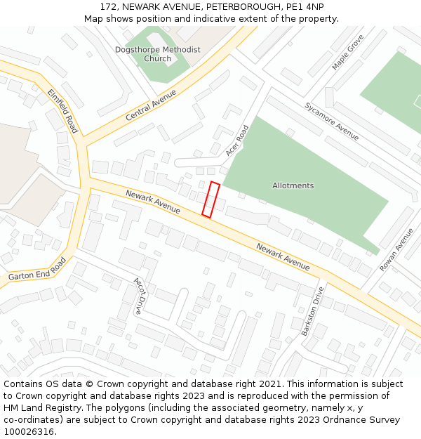 172, NEWARK AVENUE, PETERBOROUGH, PE1 4NP: Location map and indicative extent of plot