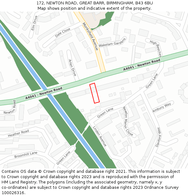 172, NEWTON ROAD, GREAT BARR, BIRMINGHAM, B43 6BU: Location map and indicative extent of plot