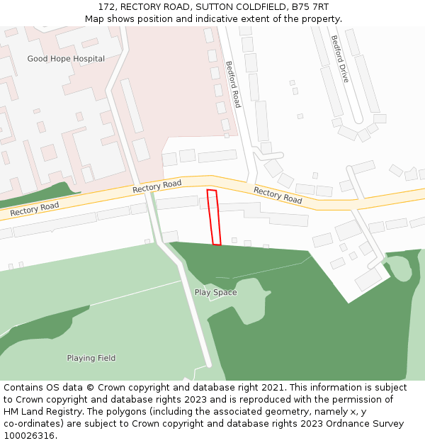 172, RECTORY ROAD, SUTTON COLDFIELD, B75 7RT: Location map and indicative extent of plot