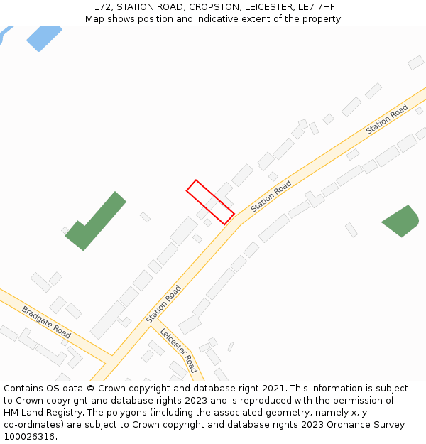 172, STATION ROAD, CROPSTON, LEICESTER, LE7 7HF: Location map and indicative extent of plot