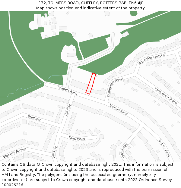 172, TOLMERS ROAD, CUFFLEY, POTTERS BAR, EN6 4JP: Location map and indicative extent of plot