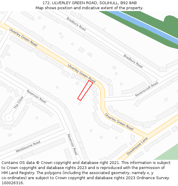 172, ULVERLEY GREEN ROAD, SOLIHULL, B92 8AB: Location map and indicative extent of plot