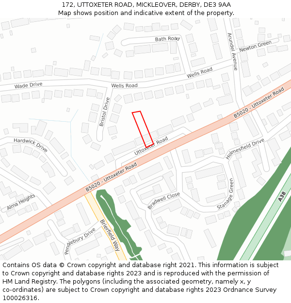 172, UTTOXETER ROAD, MICKLEOVER, DERBY, DE3 9AA: Location map and indicative extent of plot