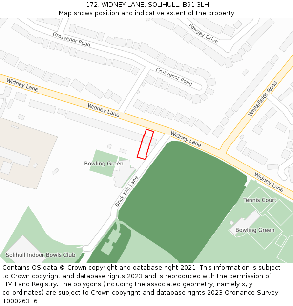 172, WIDNEY LANE, SOLIHULL, B91 3LH: Location map and indicative extent of plot