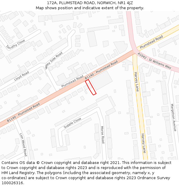 172A, PLUMSTEAD ROAD, NORWICH, NR1 4JZ: Location map and indicative extent of plot