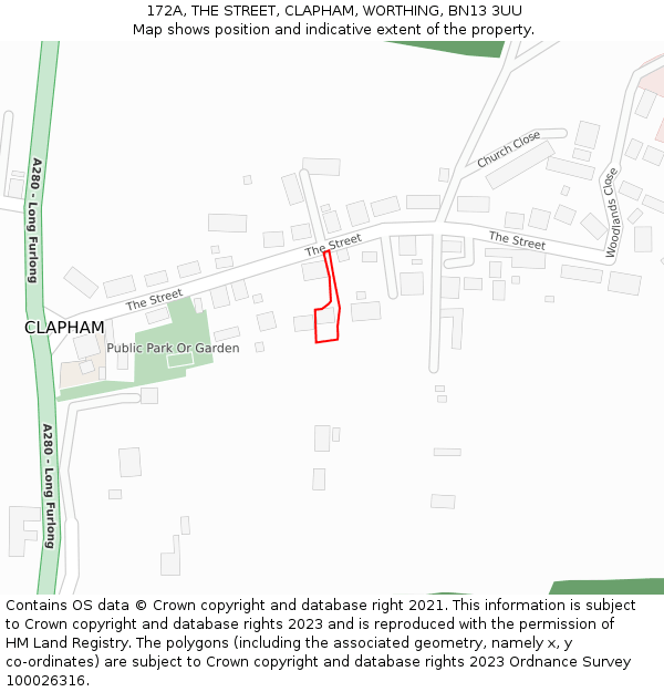 172A, THE STREET, CLAPHAM, WORTHING, BN13 3UU: Location map and indicative extent of plot